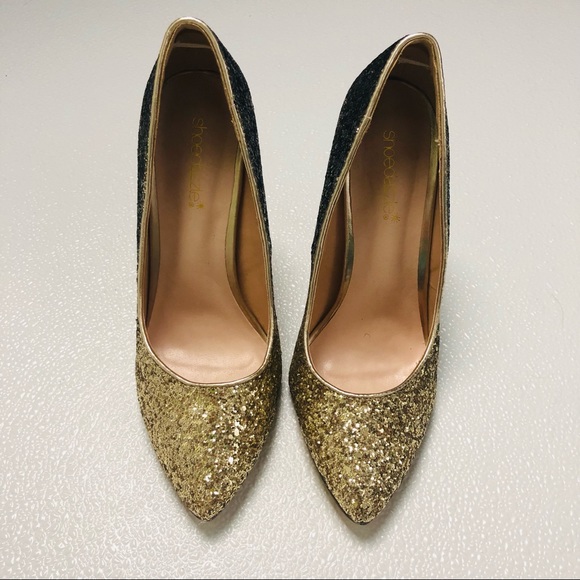 Shoedazzle Teagan Ombre Pump black and gold glitter ombré gradient high heels - Picture 10 of 13